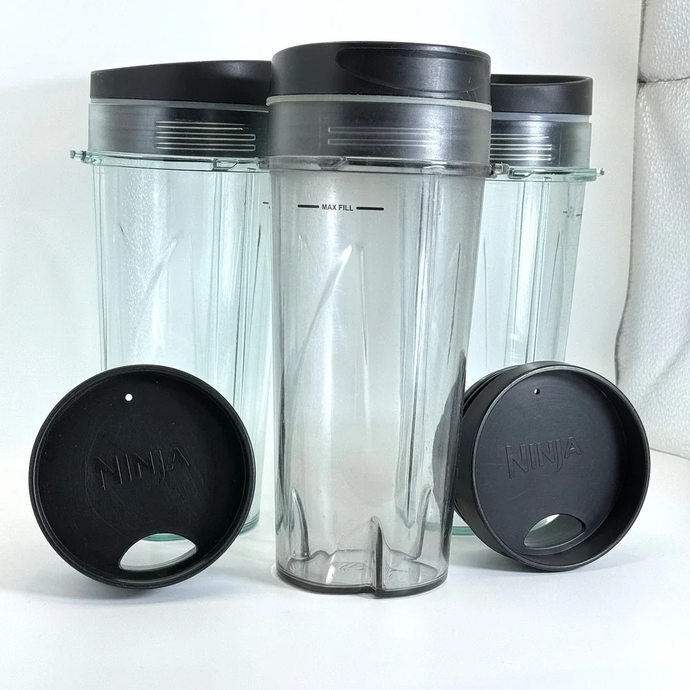 Set of 3 Ninja 24oz Cups Replacement Parts w/ Sip Lids Single‎ Serve BL480 BL770